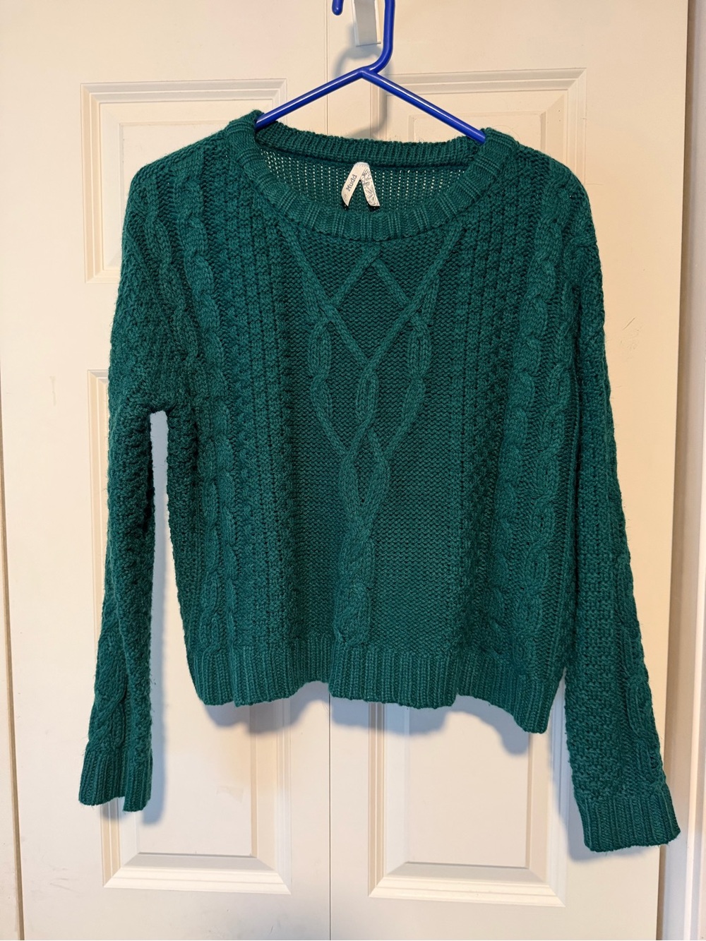 Mudd Teal Cable Knit Crewneck Sweater